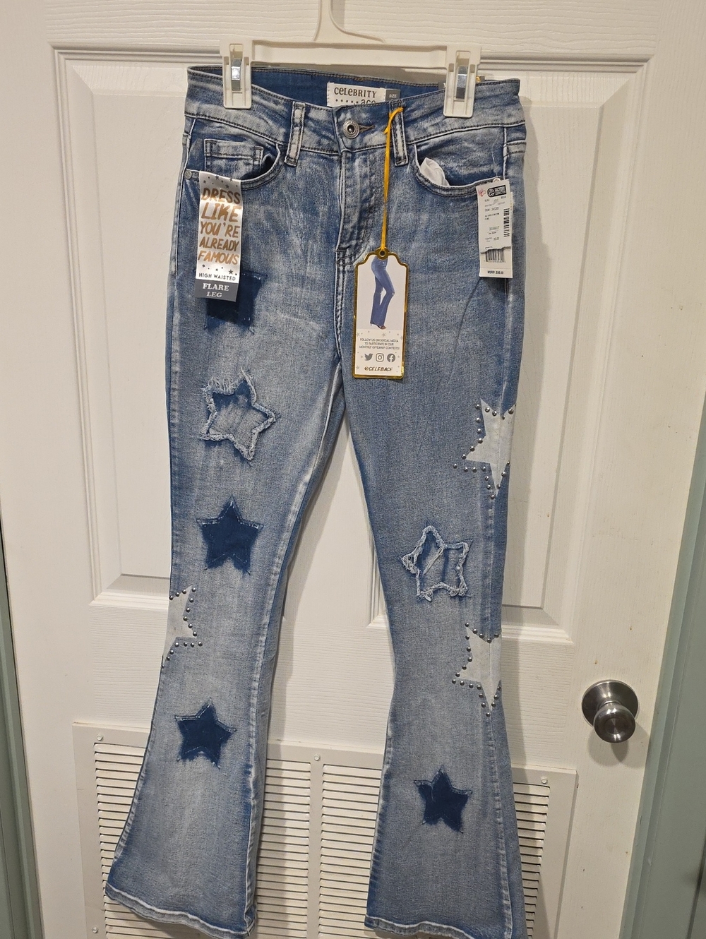 Celebrity Pink Light Blue Star Appliqué Flare Jeans
